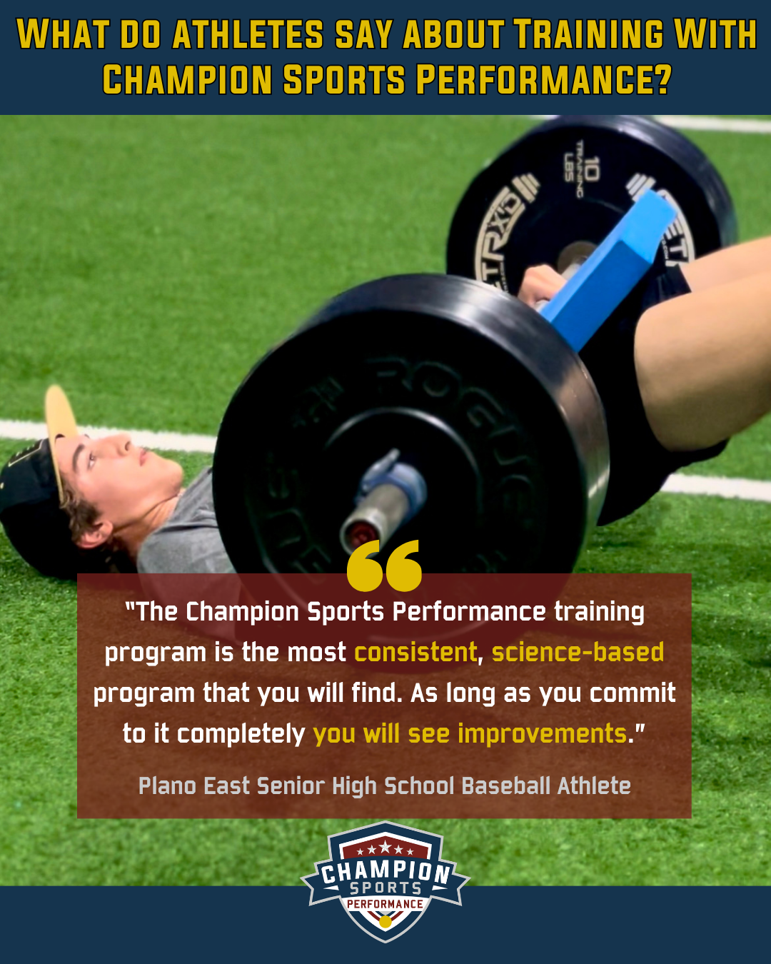 PESH Baseball - The Champion Sports Performance training program is the most consistent, science-based program that you will find. As long as you commit to it completely you will see improvements.